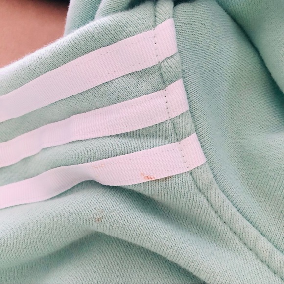 Adidas Cropped Three Stripe Cotton Hoodie Mint Sage Green Embroidered Logo XS - Picture 5 of 6